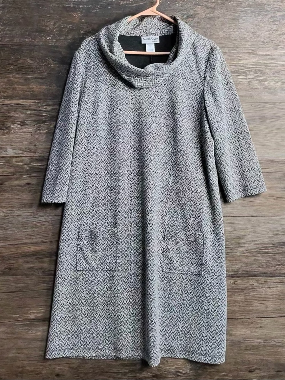 NorthStyle Gray Chevron Cowl Neck Long Sleeve Dress